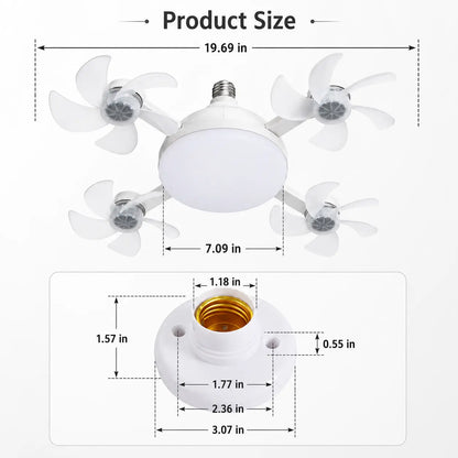Screw in Ceiling Fan Light with Remote Control 19.7 Inch Foldable LED Socket Fan Light E26 Medium Base Ceiling Fan with 4 Fan Blades Quiet Airflow Bright Lighting Easy Installation for Bedroom Kitchen Garage Office and Dorm