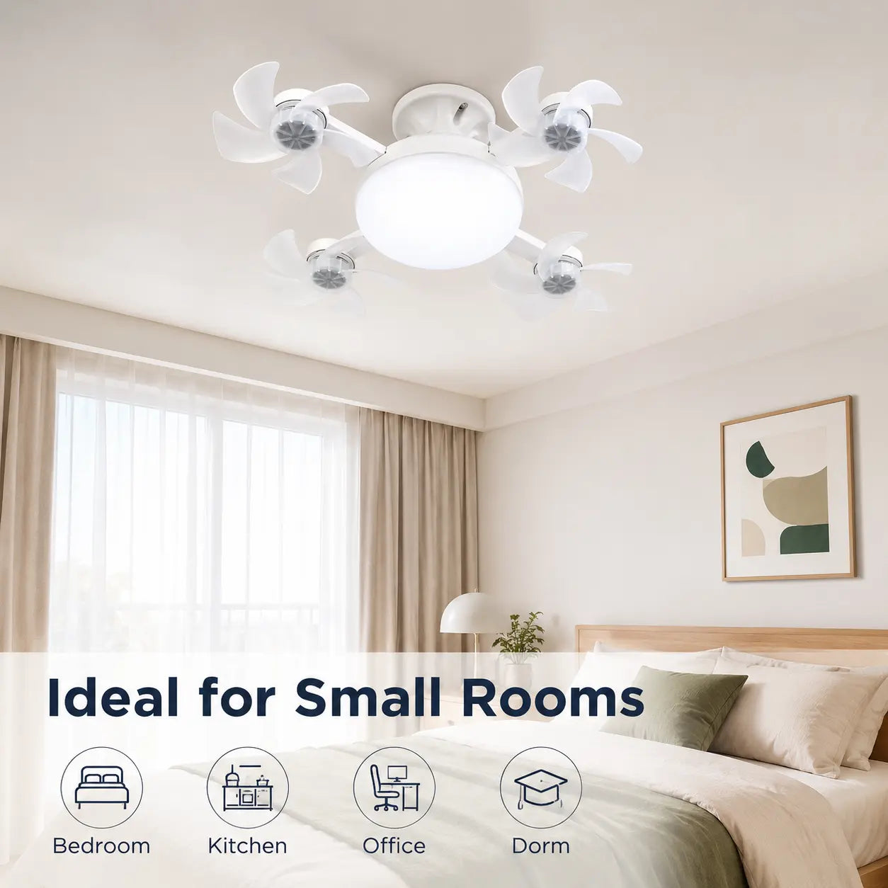 Screw in Ceiling Fan Light with Remote Control 19.7 Inch Foldable LED Socket Fan Light E26 Medium Base Ceiling Fan with 4 Fan Blades Quiet Airflow Bright Lighting Easy Installation for Bedroom Kitchen Garage Office and Dorm